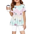 thumbnail image 2 of IYYVV 2-Piece Girls' Outfit Breathable Ruffle Top and Biker Short Summer Printed Matching Set Loose Lightweight Lounge Sets Purple Pink 150, 2 of 7