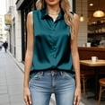 thumbnail image 5 of Husipze Womens Silk Satin Sleeveless Button Down Shirts Blouses Solid Casual Loose V Neck Classic Tank Tops for Work Office Green XXL, 5 of 6