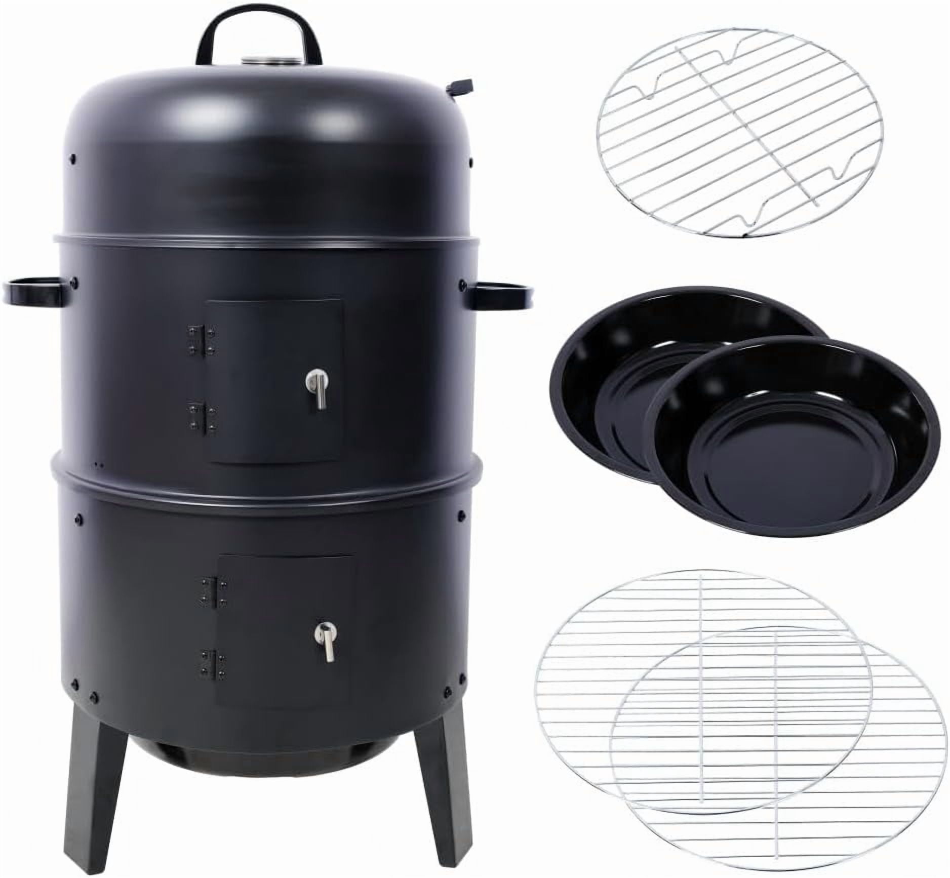 Acekid 16 inch Charcoal Smoker 3-in-1 Portable Heavy Duty Vertical BBQ Grill Meat Cooker Fire Pit with Built-in Thermometers Air Vent Black