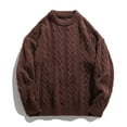 thumbnail image 5 of Men's Cable Knit Sweater Round Neck Thickened Pullover Textured Warm for Winter Casual Wear and Christmas Holiday Gatherings,Coffee,3XL, 5 of 5