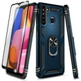 thumbnail image 1 of For Samsung Galaxy A21 Case with Tempered Glass Screen Protector (Full Coverage), Nagebee Military Armor [Magnetic Ring Holder & Kickstand] Shockproof Protective Cover (Navy Blue), 1 of 5