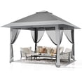thumbnail image 1 of QinaQin Gazebo plegable de 13 x 13 pies con mosquitero y doble techo, altura ajustable, cubierta impermeable y con protección UV, ideal para patio, jardín, terraza o césped, 1 of 9