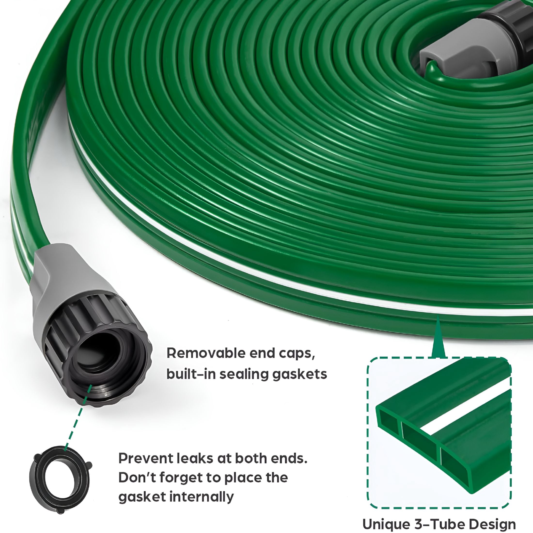 CURYMAY Sprinkler Hose with Holes 50FT, Heavy Duty Watering Garden Hose, High-Efficiency Sprinkler System for Lawn and Garden with Staples