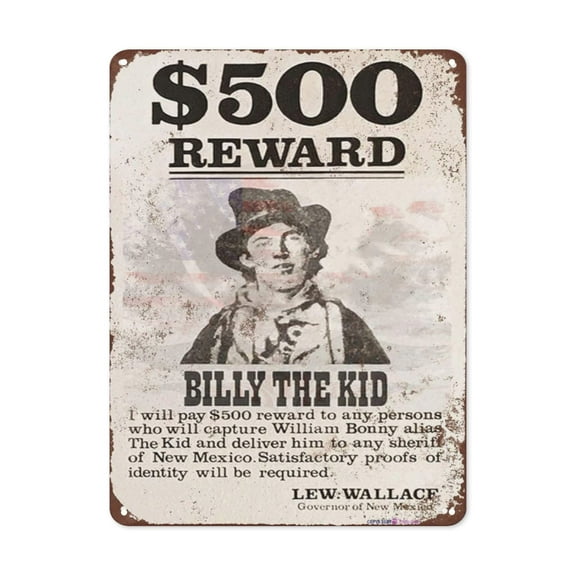 Retro Metal Aluminium Sign 1878 Billy The Kid Wanted Poster Vintage Sign Movie Poster Sign, Cave, Bar, Club, Home Wall Art Metal Aluminium Sign Size: 8 x 12 inch
