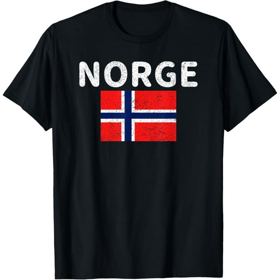 Retro Vintage Distressed Norge Norway Norwegian Flag T-ShirtMen and women, White Black T-shirt, size: Extra large S-1791XL