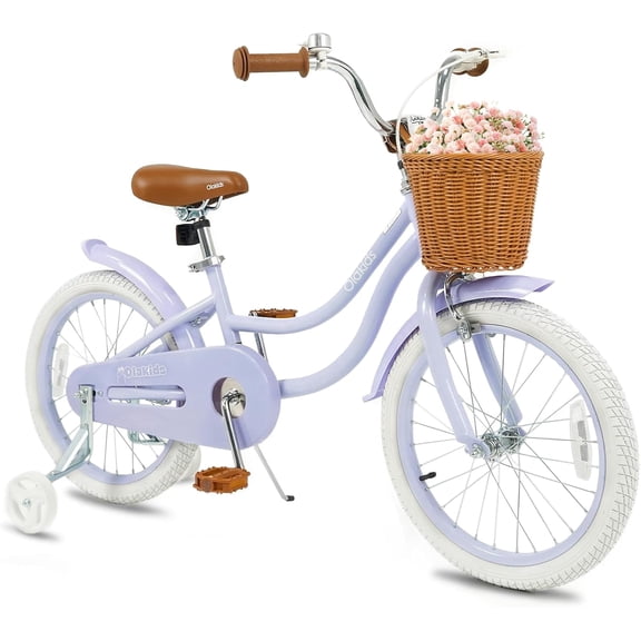 OLAKIDS Kids Bike,12 14 16 18 Inch Toddlers Bike with Removable Training Wheels and Rattan Basket, Safety Bell, Adjustable Seat and Handlebar, Children's Bicycle for Girls Boys Age 3-8