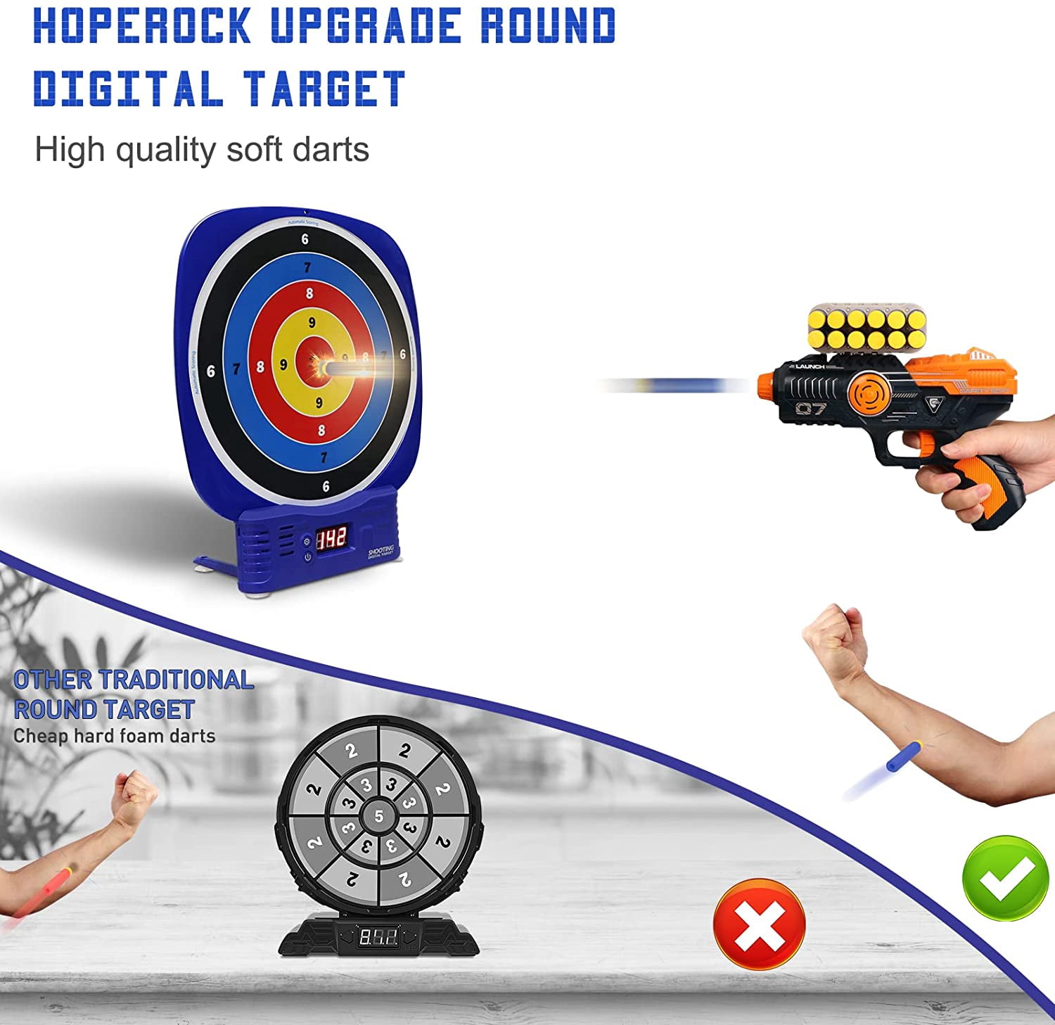 Carsky Electronic Scoring Target Shooting Toy, 2 Foam Dart Blasters & 20 Darts, Interactive Shooting Game Set for Kids Ages 6-12, Indoor Outdoor Boys Gift
