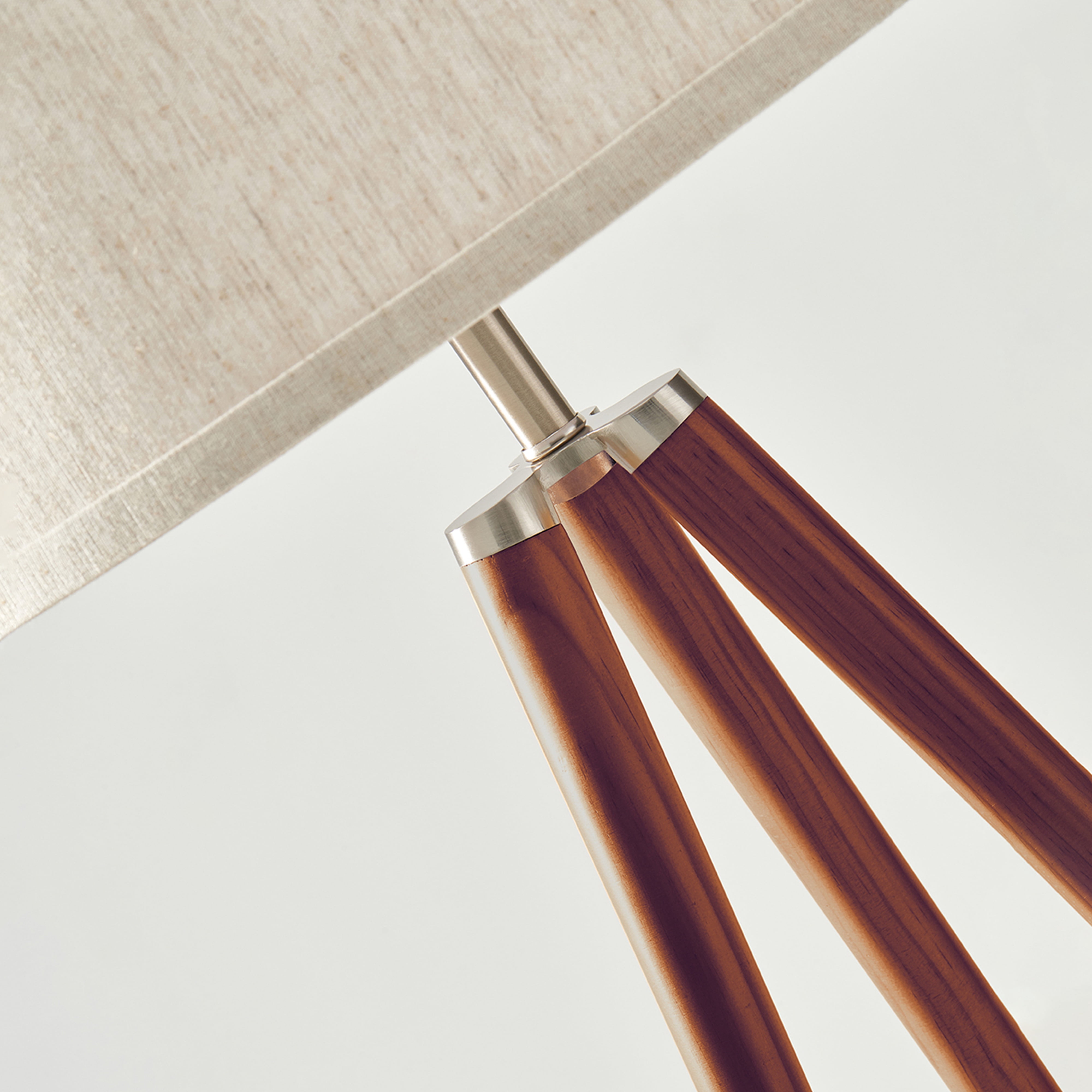 Brightech Emma 61 in. Walnut Brown Mid-Century Modern 1-Light LED Energy Efficient Floor Lamp with Beige Fabric Drum Shade