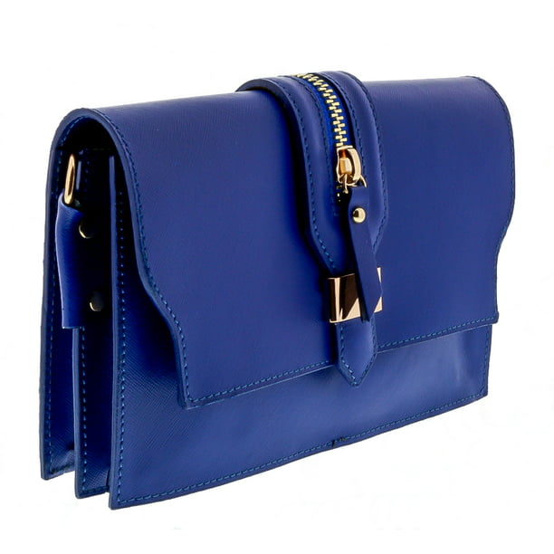 Hs Collection - HS1168 BLU CLO Blue Leather Clutch/Shoulder Bag - www.bagssaleusa.com - www.bagssaleusa.com