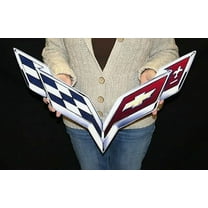 2014   Corvette C7 Stingray Z06 Crossflag Wall Emblem Metal Sign Art 24" X 16"