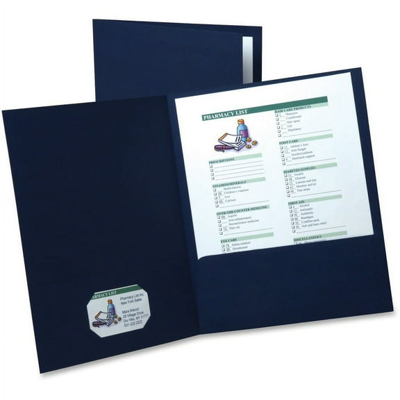 Oxford Letter Recycled Pocket Folder - 8 1/2" x 11" - 2 Internal Pocket(s) - Linen - Navy Blue - 35% Recycled - 5 / Pack | Bundle of 2 Packs