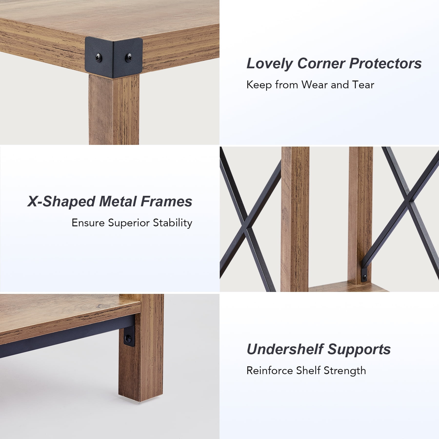 Bestco Side Table 16x16 Farmhouse End Table & Nightstand w Shelf & Metal Frames, Teak