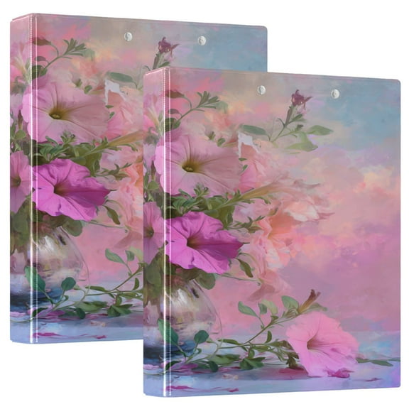 3 Ring Binder 1.5 inch Round Rings with Interior Pockets Binders Organizer Office School 2Pack Pink Petunias