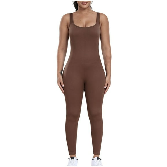 Wdfiry Women Athletic Jumpsuits Seamless Romper and Sleeveless Ribbed One-piece Square Neckline Unitard for Yoga Workout