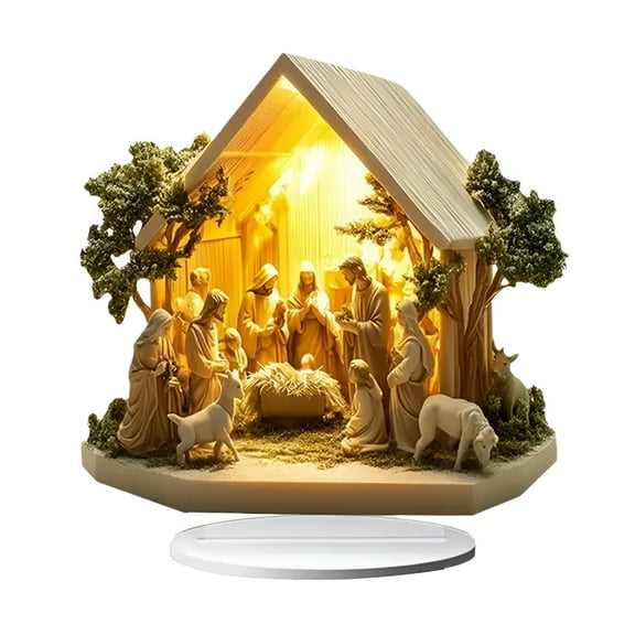 LAMIRO Christmas Indoor Nativity Scene with Led Lights -Nativity Scene Indoor Tabletop Decoration Memory Acrylic Standing Decorative Signage Ornament for Desktop