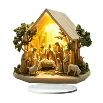 LAMIRO Christmas Indoor Nativity Scene with Led Lights -Nativity Scene Indoor Tabletop Decoration Memory Acrylic Standing Decorative Signage Ornament for Desktop