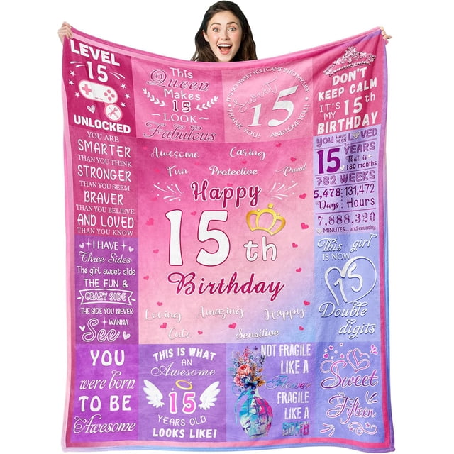 LHSHID 15 Year Old Boys Gifts for Birthday Blanket 15th Birthday Gifts for Boys Gifts for 15 Year Old Boys Quinceanera Gifts 15th Birthday Decorations for Teen Girls Boys Throw Blanket 50"x60"