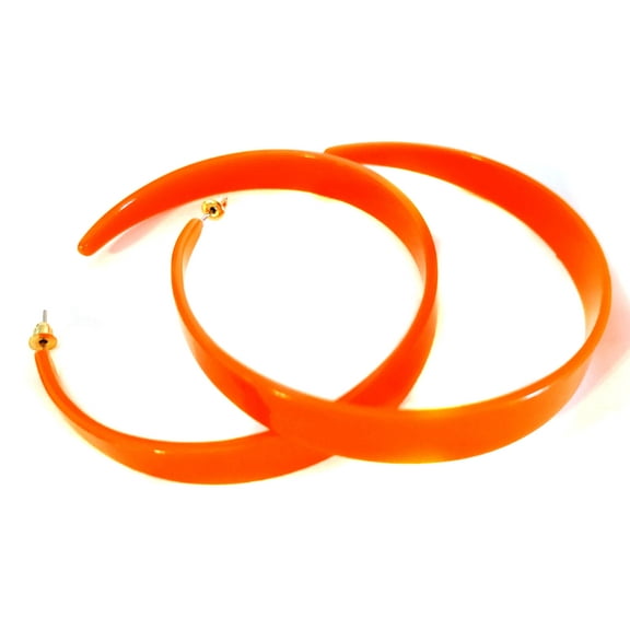 Large Bright Orange Hoop Earrings Thick Hoop Earrings 3 inch Hoops Pierced Earrings