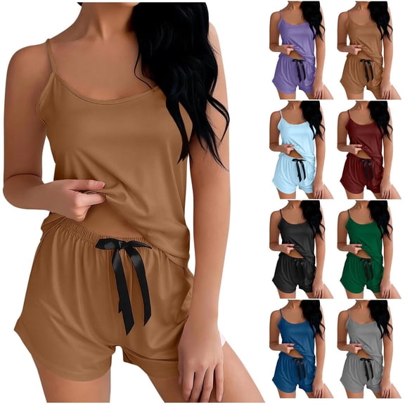 DYTTDG Women's Casual Silk-Like Suspender Pajama Set with Shorts | Soft Camisole Top and Elastic Waist Shorts for Comfortable Sleepwear & Loungewear