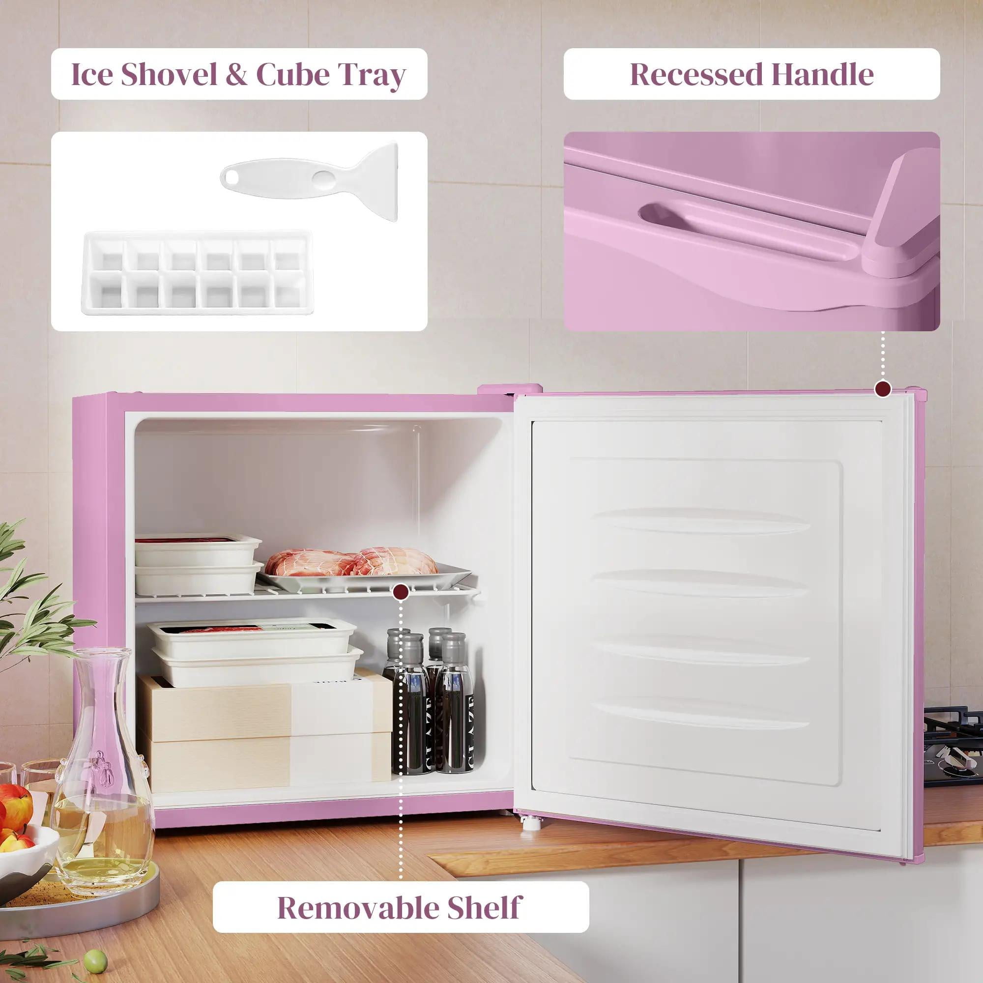 Resenkos 1.1 Cu.Ft Countertop Mini Freezer, Compact Upright Freezer with Removable Shelves, Pink