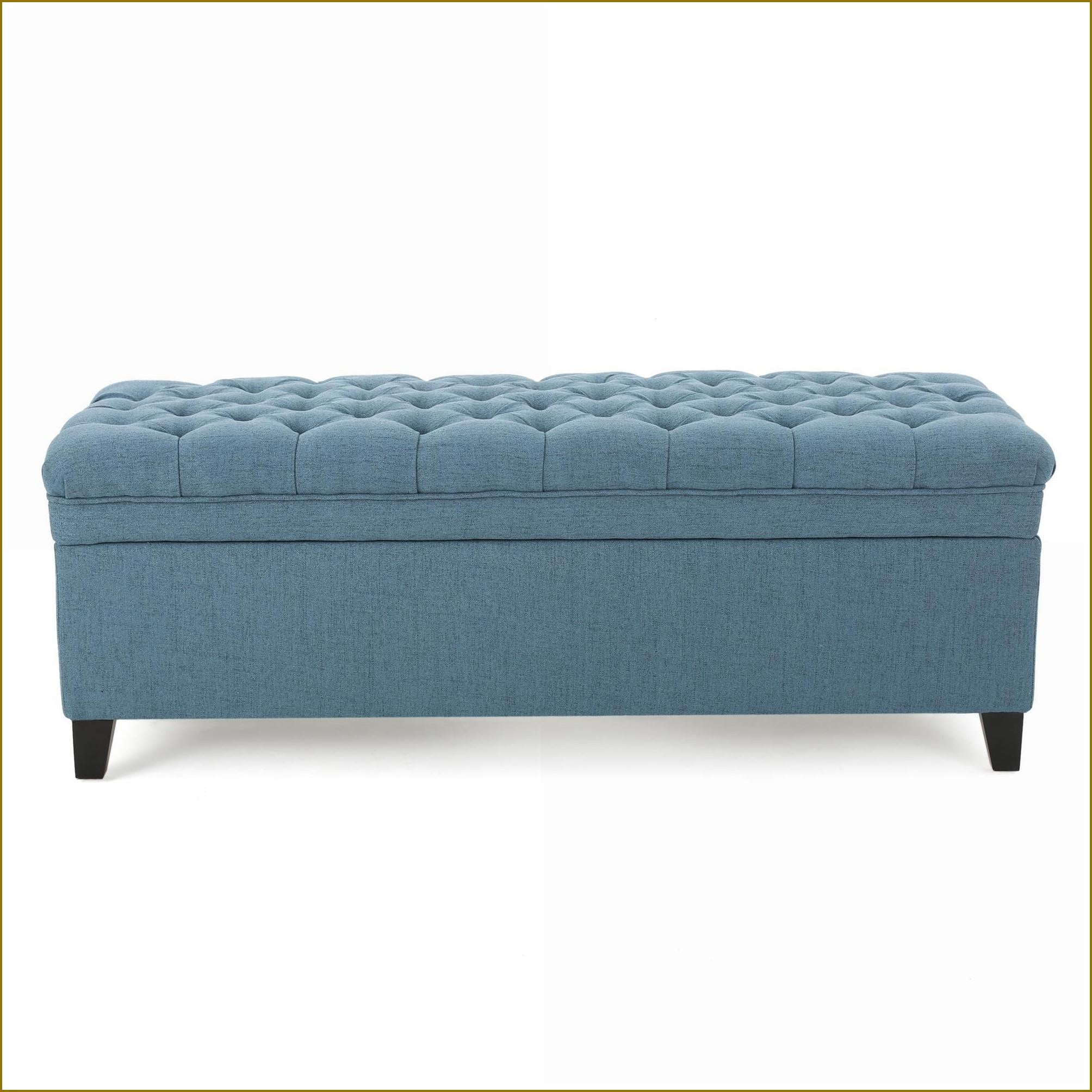 Storage Ottoman, Modern Fabric Navy Blue Birch Legs 50” L x 20.5” W x 18.3” H Living Room Extra Seating | Fabric | Navy Blue