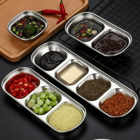 

Sauce Dish Stainless Steel for Spice Dish Soy Sauce 2-Compartment