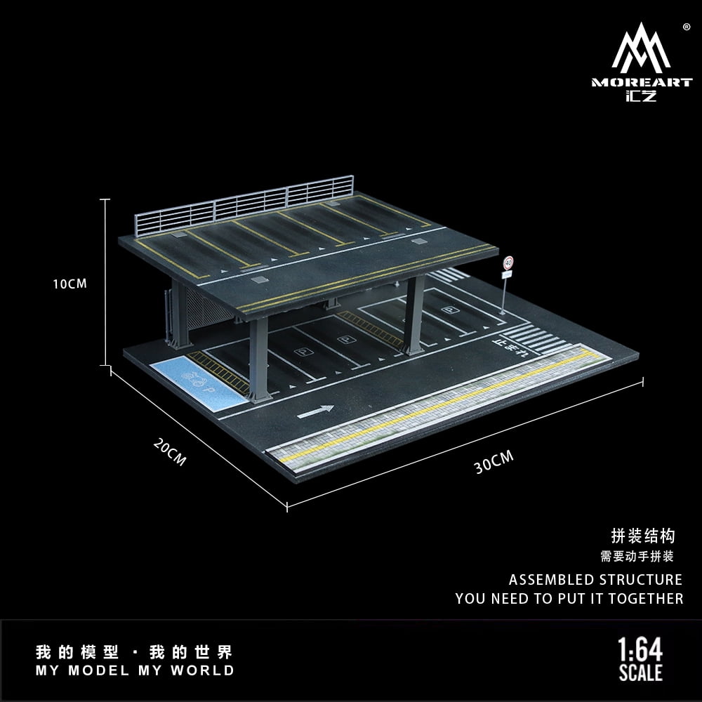 NUEIOVRW Diorama 1:64 Parking Lot Model, LED Lighting Diecast Car Garage Display Model, Car Showroom Scene Building Model Toy Gift, Car Models Display Case