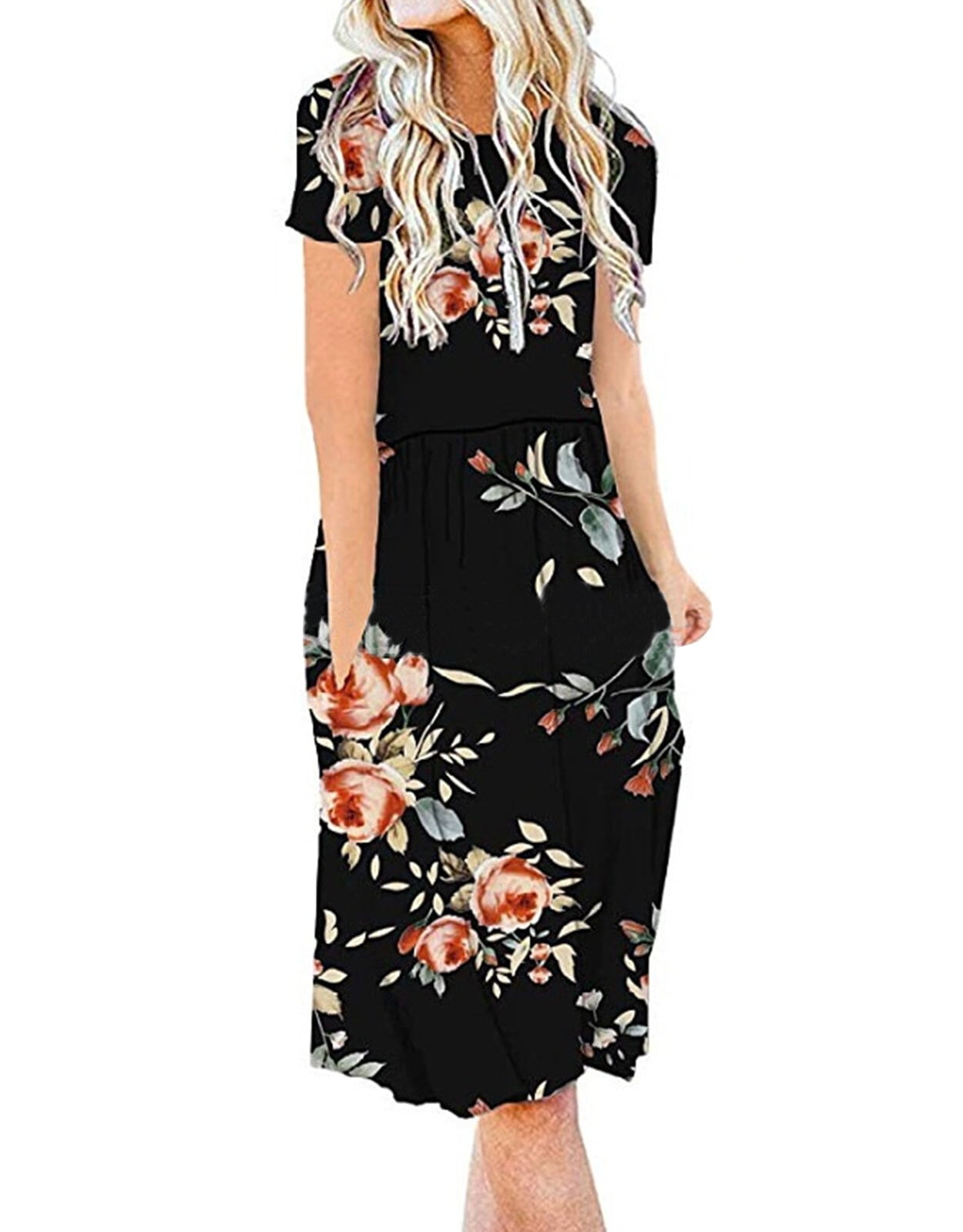 Summer Dresses for Women Floral Print Round Neck TShirt Dresses Casual Loose Beach Sun Dresses