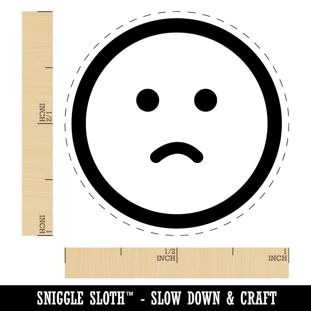 Sad Frown Face Emoticon Self-Inking Rubber Stamp Ink Stamper - Black Ink - Medium 1 Inch