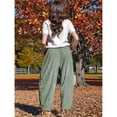 thumbnail image 5 of Women's Corduroy Pants Baggy Wide Leg Pants Casual Elastic Waisted Palazzo Harem Pants with Pockets Bean Green S, 5 of 8