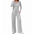 thumbnail image 3 of Women'S 2 Piece Matching Lounge Sets Fall Fashion Outfits Henley Neck Sweater Top Wide Leg Pants Sweat Suits Gray XL, 3 of 9