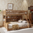 thumbnail image 3 of Twin XL over Queen Bunk Bed with Integrated Shelving, Color-Changing Lights and Pegboard, Brown, 3 of 9