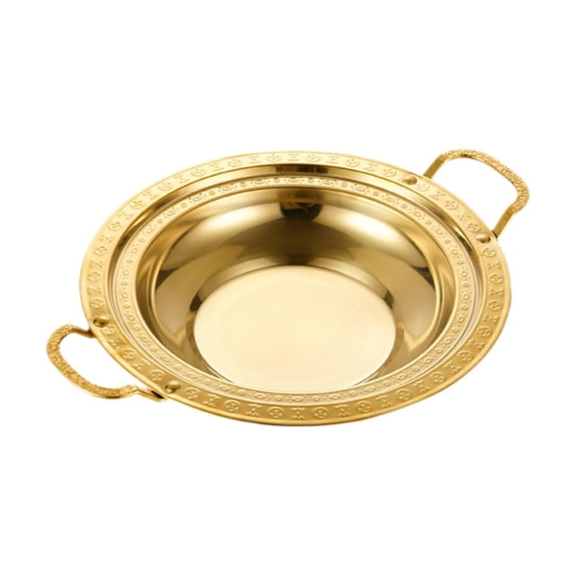 Wok de acero inoxidable con doble asa, fácil de limpiar, olla para saltear versátil. Oro de 34 cm