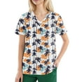 thumbnail image 4 of SAATLERI Scrub Tops Women Hawaiian Scrubs for Women Floral Printed Scrub Tops Casual Holiday Medical Uniform with Pockets, 4 of 4