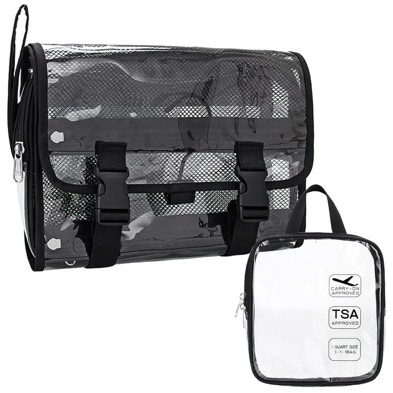 Hanging Toiletry Bag, TSA Approved 3-1-1 Travel Toiletry Bag, Clear Makeup  Bag Cosmetic Organizer for Men and Women, Quart Size Transparent Liquids  Small Pouch for Airport Security & Carry On 
