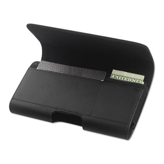 Premium Leather Wallet Pouch Holster Belt Case for BLU Vivo XI+ w/ Clip / Loops (Fits w/ a Slim Case On) - w/ Card Holder - Black