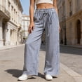 thumbnail image 2 of DHFJKG Summer Pants Women Wide Leg Sweatpants Classic Striped Drawstring Lightweight Breathable Beach Pants Comfortable Trousers, 2 of 5