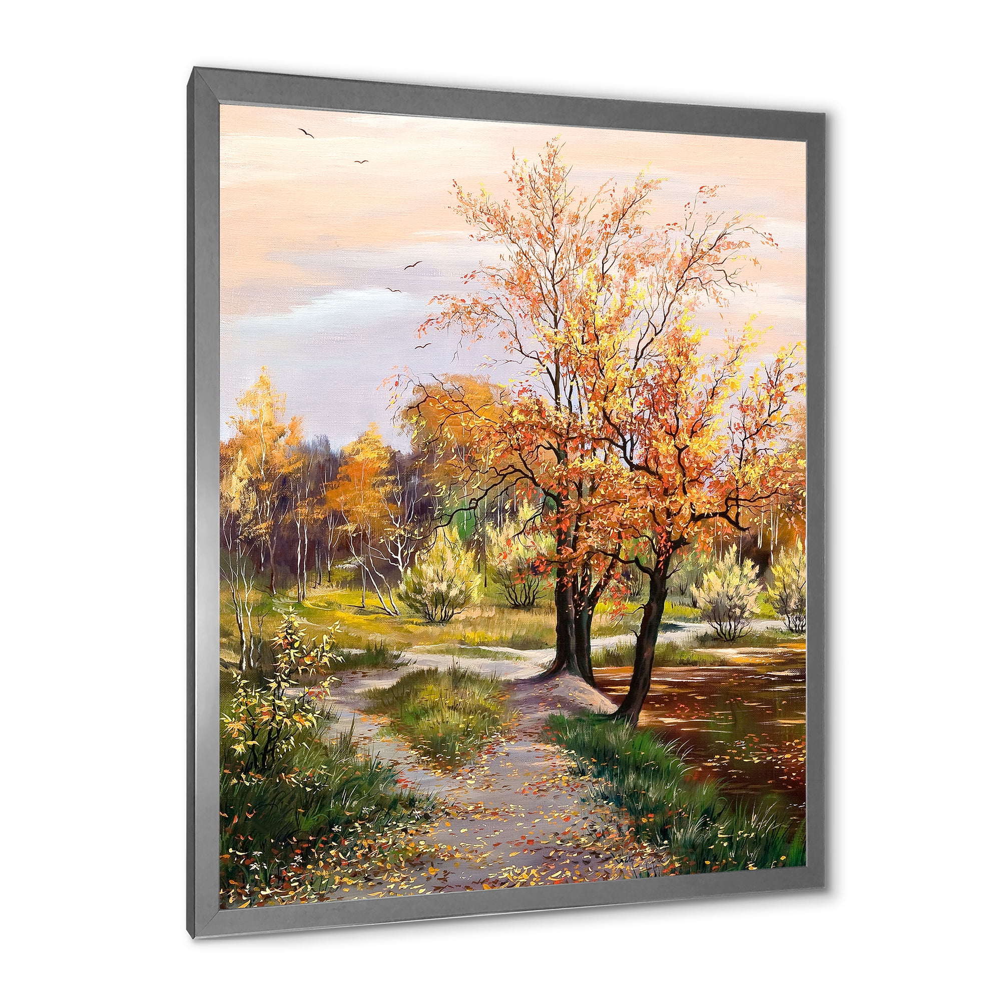 Designart 'The Orange Woods Along River' Country Framed Art Print