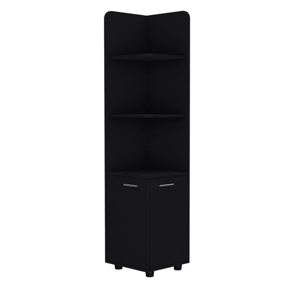 Malibu 62" Tall Double Door Corner Linen Cabinet with Four Shelves Black