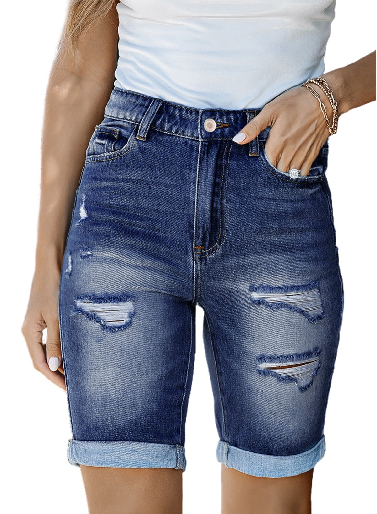 Dokotoo Ripped Denim Jeans Shorts for Women HighRise Bermuda Shorts
