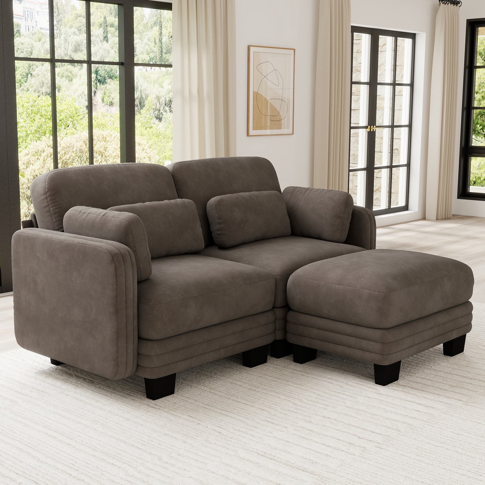 70" Modern Modular 2 Seater Loveseat Sofa Couch with 1 Ottoman and 4 Pillows