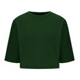 thumbnail image 6 of Kovlvoll Crop Tops for Women Crewneck Short Sleeve T-Shirts Loose Casual Summer Solid Color Cropped Top, 6 of 7