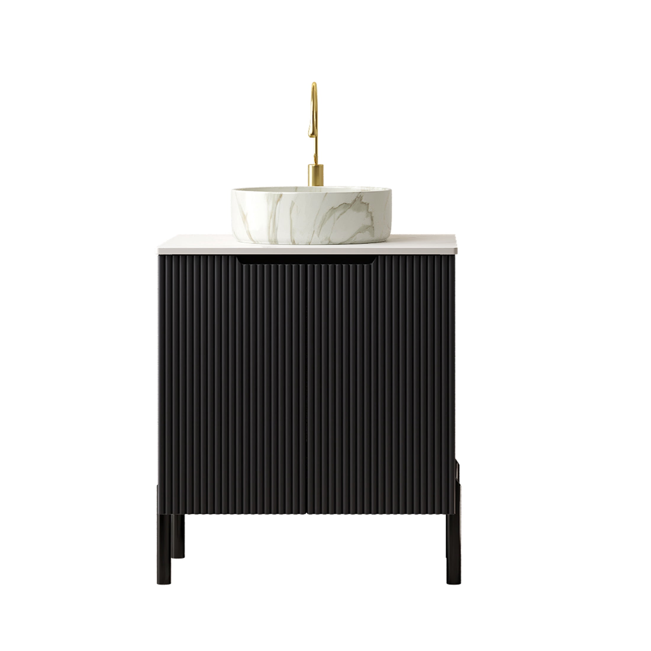 Noble House TURIO 24" Bathroom Vanity with Sintered Stone Countertop, Storage Cabinet, White Stone Basin, Black