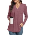 thumbnail image 3 of JuneFish Womens Fall Long Sleeve Tunic Tops Notch V Neck Shirt Casual Pleated Basic Pullover, 3 of 5