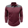 thumbnail image 4 of Kvture Fall Tops for Men Casual Stylish Color Block Long Sleeve Lapel Collar Button up Shirts for Business Office Work Golf Wine Pullover XL, 4 of 7