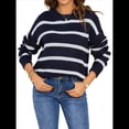 thumbnail image 3 of Suéter A Rayas para Mujer, Ropa de Otoño e Invierno, Blusas de Larga con Cuello Redondo, Suéter de Punto, Tops Azul Marino S, 3 of 10