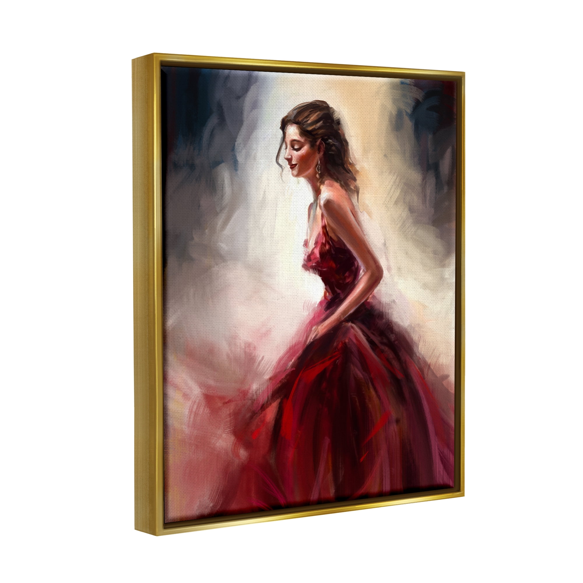 Stupell Industries Elegant Woman Red Dress Beauty & Fashion Painting Gold Floater Framed Art Print Wall Art