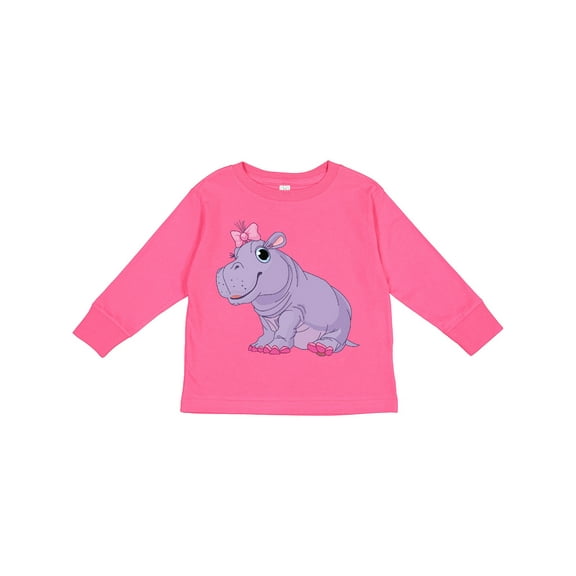 Inktastic Cute Purple Hippo Girls Long Sleeve Toddler T-Shirt