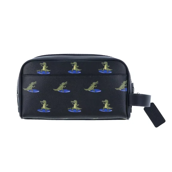 Coach Small Travel Kit Purse Bag Surfing Bag Charm Zip Black Crocodile Print New