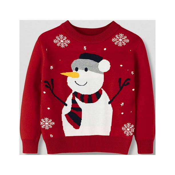 Suéter Jersey de dibujos animados para niños Estilo navideño Algodón Manga larga Top Traje de vacaciones Kuymtek Rojo T 2-3 años Única para Niño